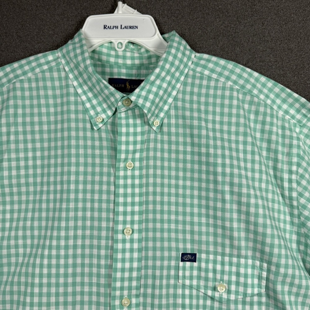 Polo Ralph Lauren Shirt Green Plaid Men XLT Short Sleeve Pocket Summer Cotton